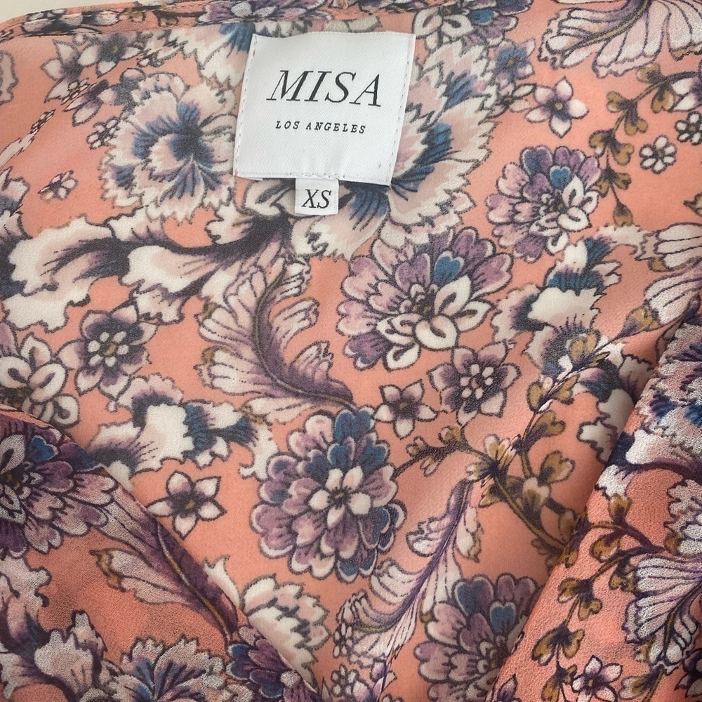 Misa- Longsleeve Light Pink and Blue Floral Maxi Dress